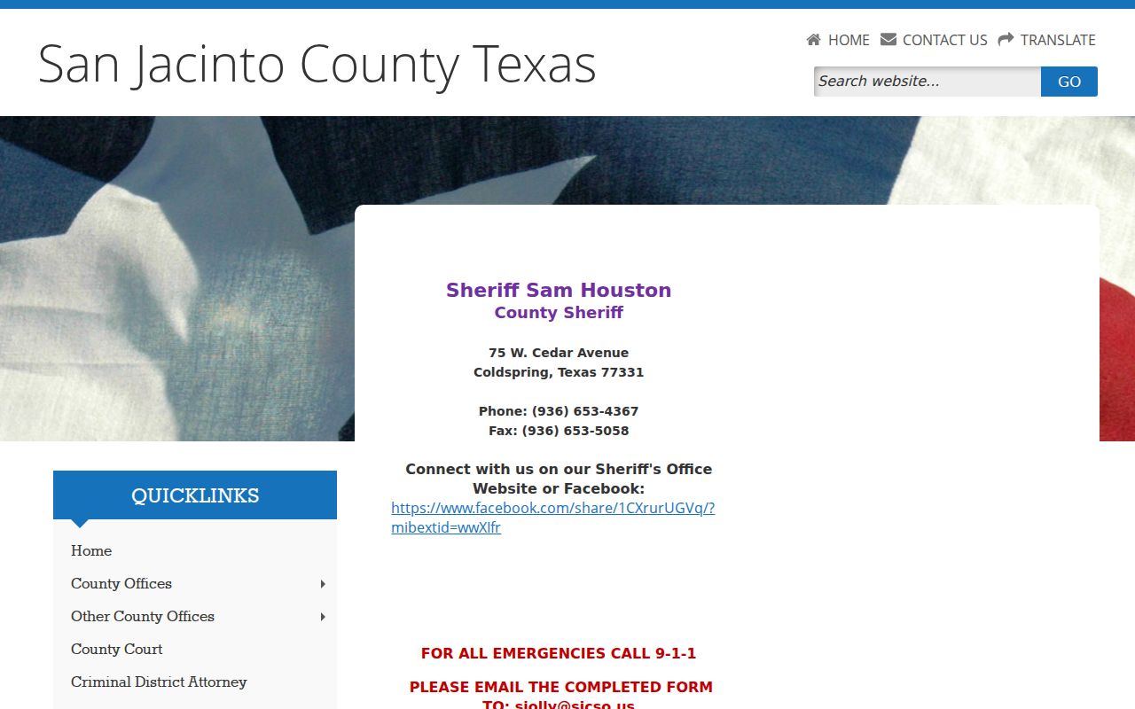San Jacinto County arrest lookup Sheriff records and custody page