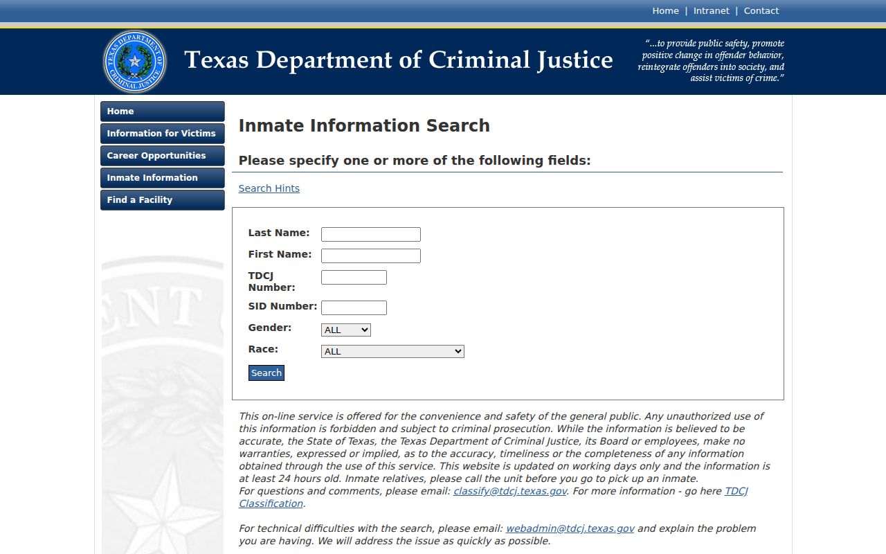 San Jacinto County arrest lookup TDCJ state inmate search