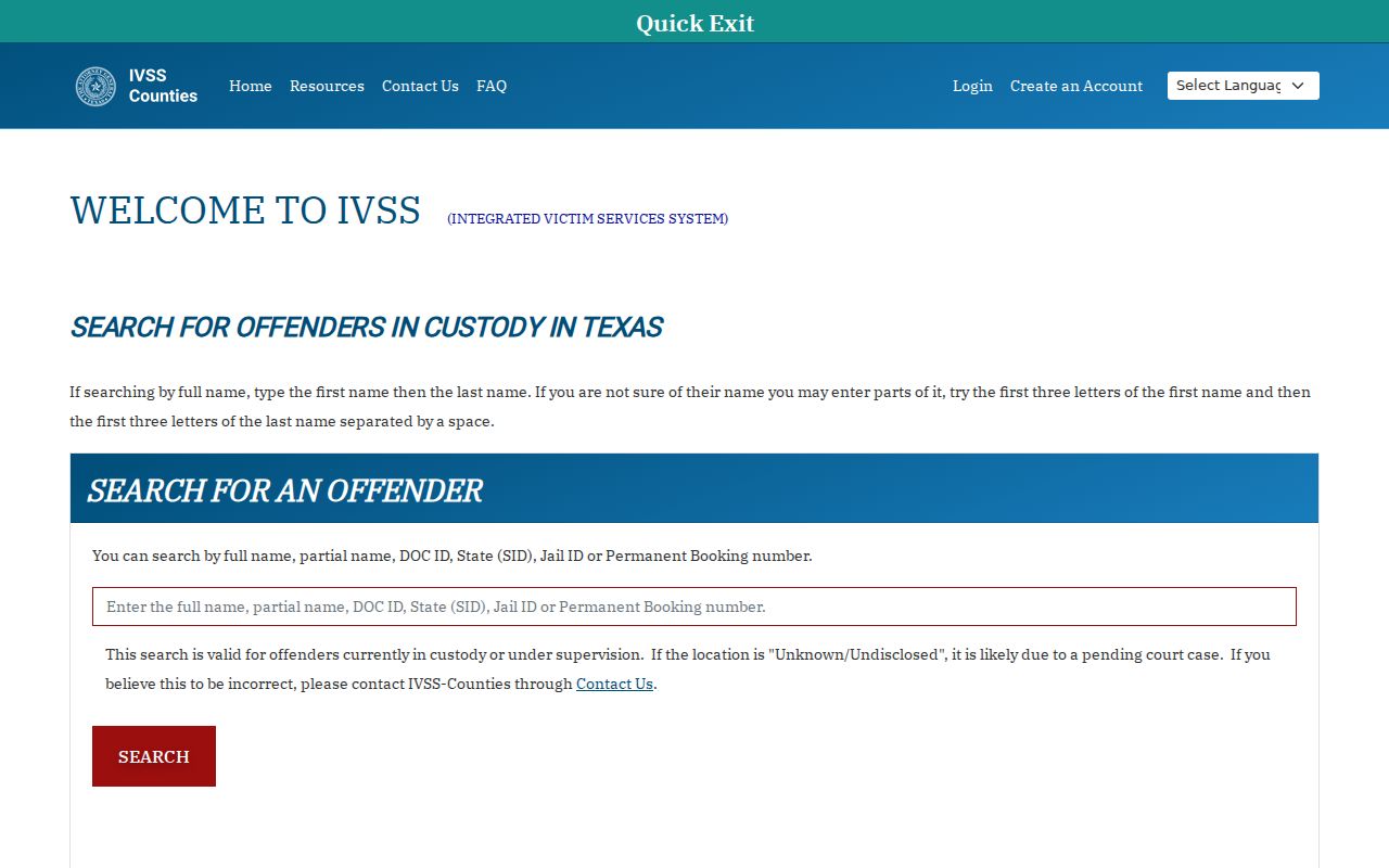 San Jacinto County arrest lookup IVSS custody status interface