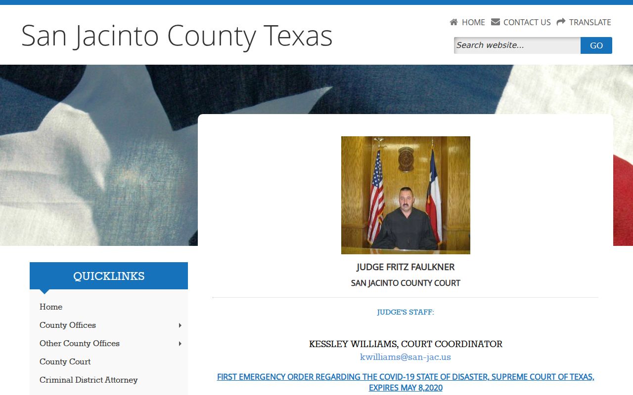 San Jacinto County criminal court case docket and jurisdiction page