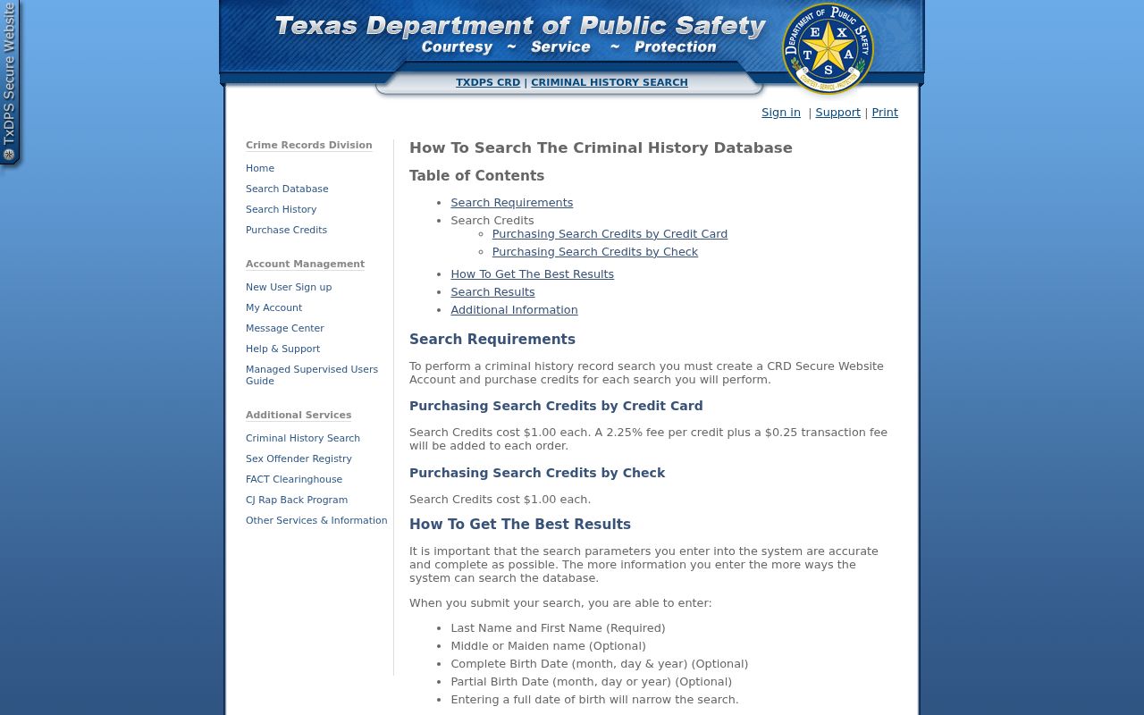 San Jacinto County criminal history search through Texas DPS