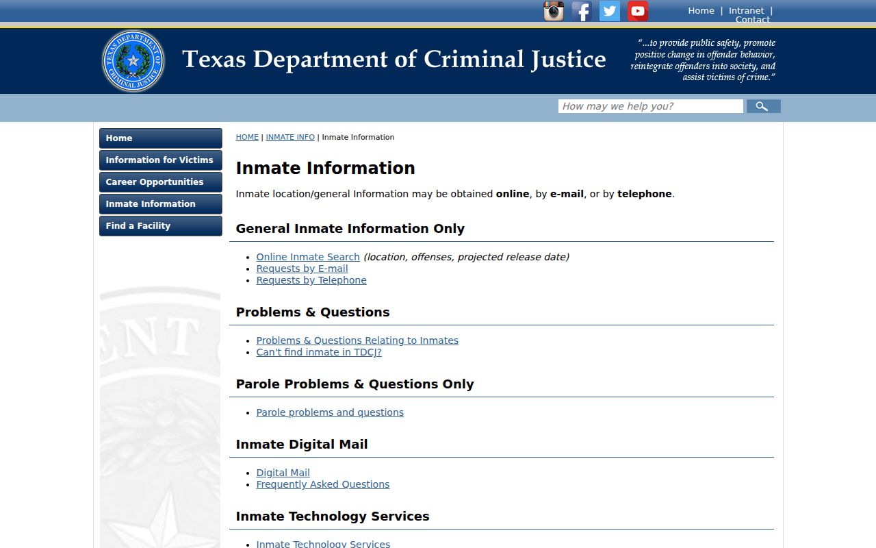 San Jacinto County criminal custody records through TDCJ