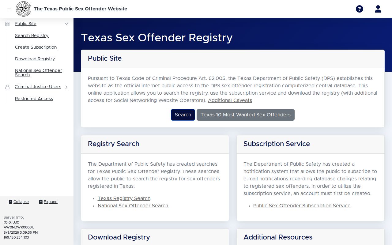 San Jacinto County sex offender search on the Texas public registry